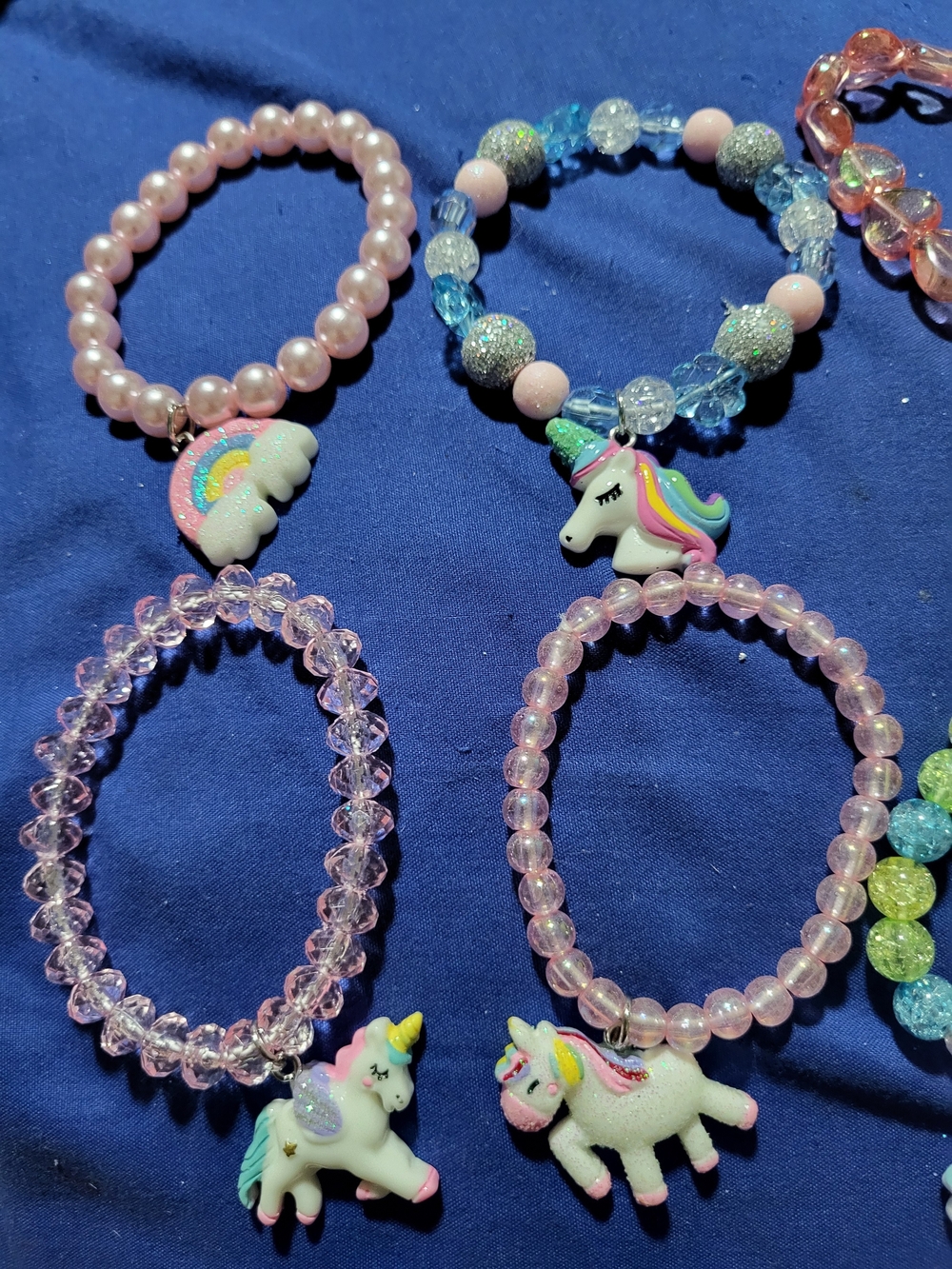 Kids Pink Unicorn & Rainbow Charm Bracelet Set